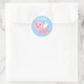 Sticker Rond Pig volant mignon 1er anniversaire Merci (Sac)