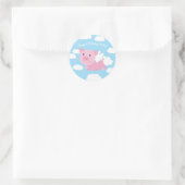 Sticker Rond Pig volant mignon 1er anniversaire Merci (Sac)