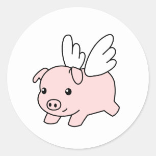 Sticker Rond Pig volant - Piglet avec ailes
