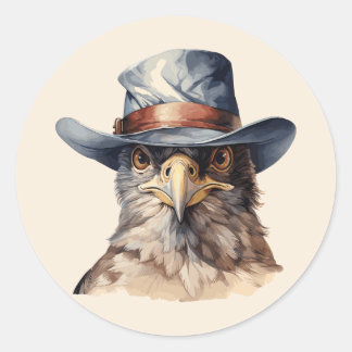 Sticker Rond pigeon drôle portant un casquette cowboy, aquarell