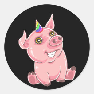 Sticker Rond Piggycorn Rainbow Funny Pig Unicorn