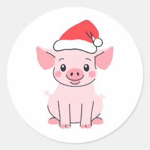 Sticker Rond Piglet de Noël précieux avec chapeau de Père Noël