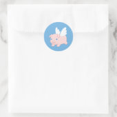 Sticker Rond Piglet de porc volant avec ailes en bleu (Sac)