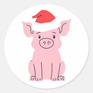Sticker Rond Piglet de vacances avec chapeau de Santa