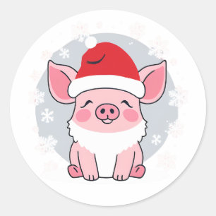 Sticker Rond Piglet Père Noël mignonne, Piggie de vacances