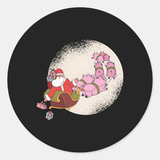 Sticker Rond Pignon De père Noël Avec Cochons Volants Et (Devant)