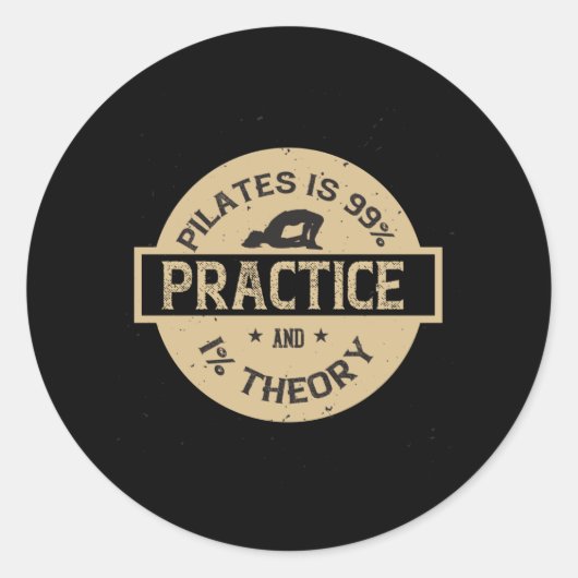 Sticker Rond Pilates est 99% pratique et 1% théorie (Devant)