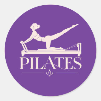 Sticker Rond Pilates Reformer - Violet et Rose Pâle