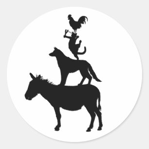 Sticker Rond Pile d'animaux, Cheval, Chien, Chat, Coq