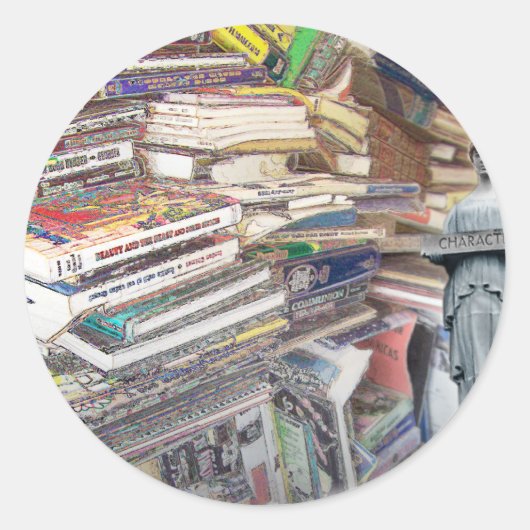 Sticker Rond Pile de livres (Devant)