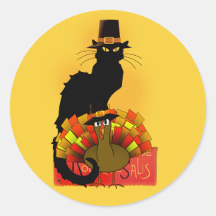 Sticker Rond Pilgrim Le Conversation Noir Thanksgiving