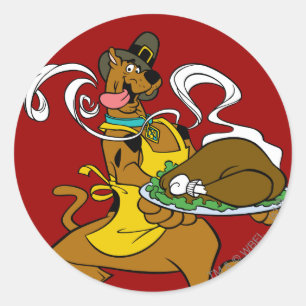 Sticker Rond Pilgrim Scooby-Doo With Turkey