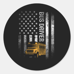 Sticker Rond Pilote de bus Usa American Flag Funny Bus Driver C