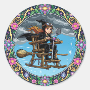 Sticker Rond Pilote de sorcière magnifique
