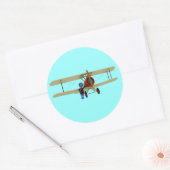 Sticker Rond Pilote et biplane (Enveloppe)