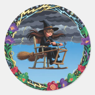Sticker Rond Pilote Sorcière Charmante
