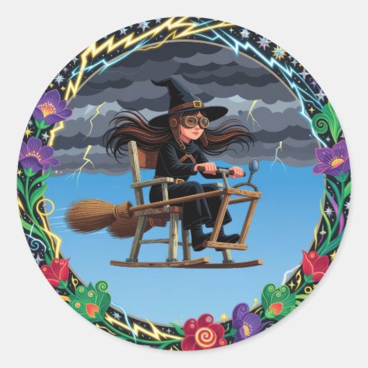 Sticker Rond Pilote Sorcière Charmante (Devant)