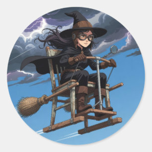 Sticker Rond Pilote Sorcière Mignonne