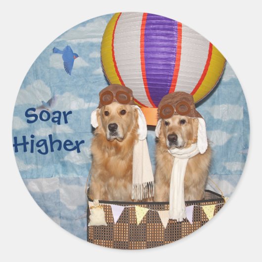 Sticker Rond Pilotes de ballon à air chaud Golden Retriever (Devant)