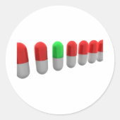 Sticker Rond Pilule verte unique parmi les capsules rouges (Devant)