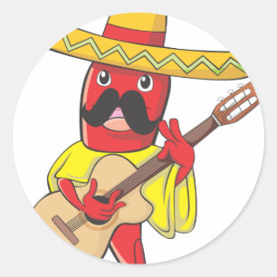 Sticker Rond Piment mexicain jouant une guitare