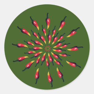 Sticker Rond Piments de chili colorés art mandala