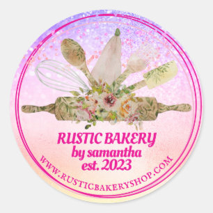 Sticker Rond pin à rouler whisky boulangerie rustique rose