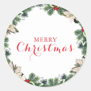 Sticker Rond Pin d'aquarelle rustique Joyeux Noël