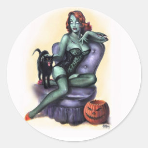 Sticker Rond Pin de fille de zombi de Halloween