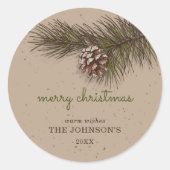 Sticker Rond Pin de grignon rustique Joyeux Noël (Devant)