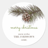 Sticker Rond Pin de grignon rustique Joyeux Noël (Devant)