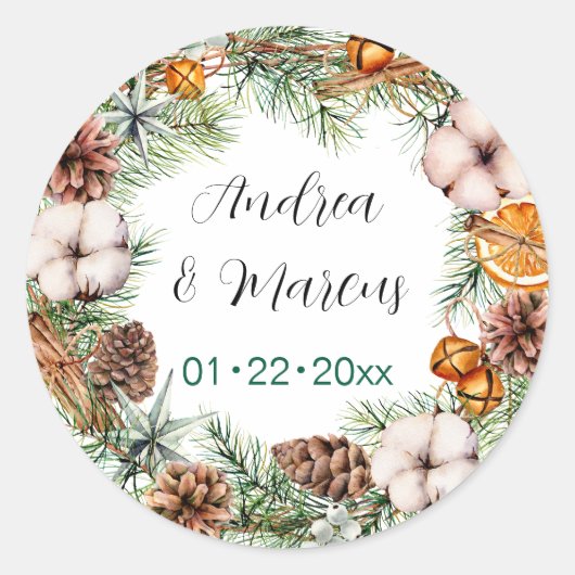 Sticker Rond Pin et Oranges Mariage Wreath (Devant)