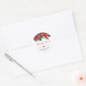 Sticker Rond Pin rouge Poinsettia vert Mariage Merci (Enveloppe)