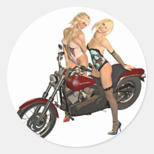 Sticker Rond Pin-up cycliste girls