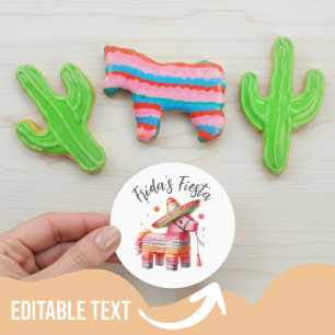 Sticker Rond Piñata Aquarelle Mexicaine Sombrero Nom Personnali