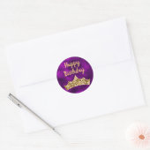 Sticker Rond Pinceau violet et couronne d'or Anniversaire (Enveloppe)
