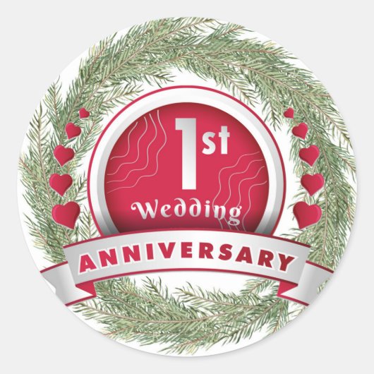 Sticker Rond Pine Aigle Wreath Rouge 1er anniversaire Mariage (Devant)