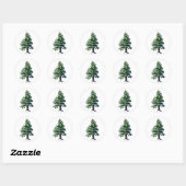 Sticker Rond Pine Arbre avec Aquarelle de neige Peinture Noël (Feuille)