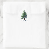 Sticker Rond Pine Arbre avec Aquarelle de neige Peinture Noël (Sac)