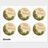 Sticker Rond Pine Boughs Holly Berries Noël Noël (Feuille)