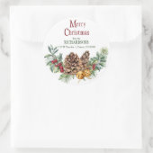 Sticker Rond Pine Cone Jingle Bells Noël Adresse de retour (Sac)