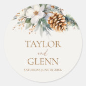 Sticker Rond Pine d'hiver Fleur Floral Jardin Mariage (Devant)