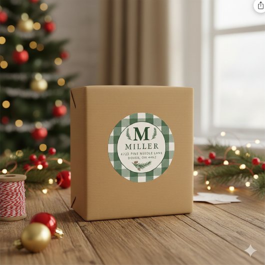 Sticker Rond Pine Needle Lane Monogram - Deep Pine Green