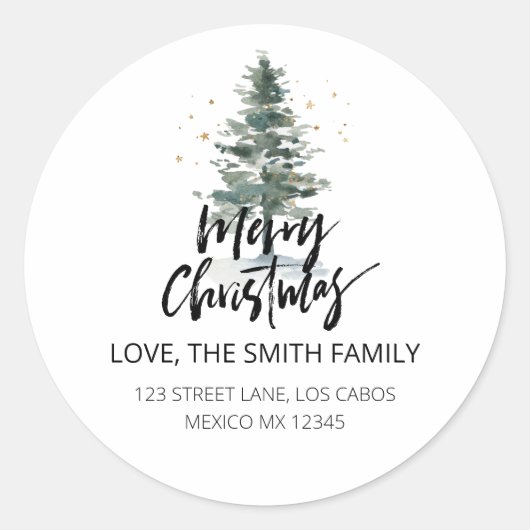 Sticker Rond Pine Tree Joyeux Noël Holiday Adresse de retour (Devant)