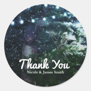 Sticker Rond Pine Tree & Lights Soirée d'hiver Mariage Faveur