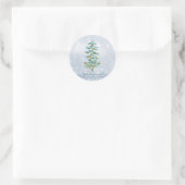 Sticker Rond Pine Tree Merry Blue Bokeh (Sac)