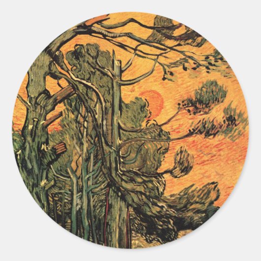 Sticker Rond Pine Trees Red Sky Setting Soleil par Vincent van (Devant)