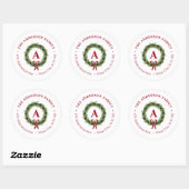 Sticker Rond Pine Wareath Monogram Holiday Adresse de retour (Feuille)