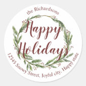 Sticker Rond Pine Wreath Happy Holidays Return Adresse Label (Devant)