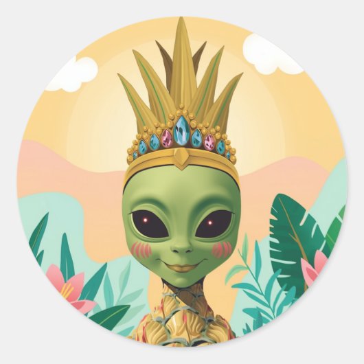 Sticker Rond Pineapple Alien – Art Fruit Tropical Drôle (Devant)